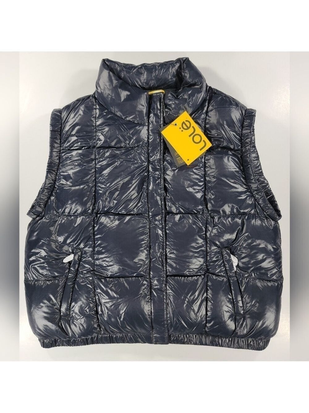 NEW LOLE Women’s Shiny Black Puffer Vest XL Vegan Down Loftech Le Rose NWT $125